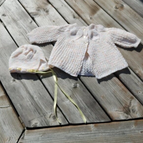 Crochet Baby Sweater Jacket & Crochet Baby Hat Set 3-6 months - Picture 2 of 6